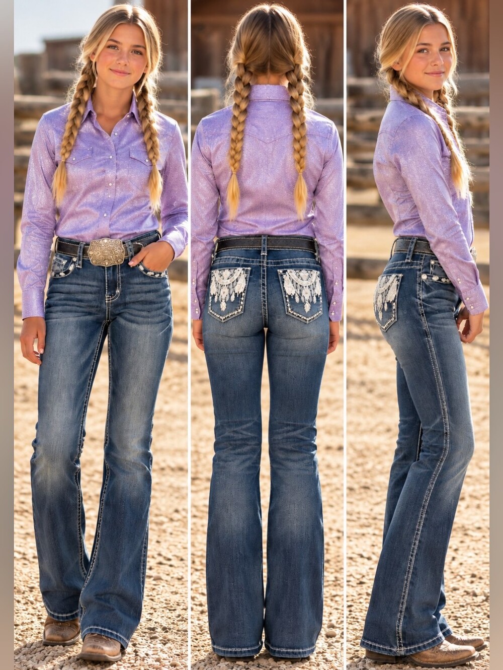 GRACE in LA girls bootcut Gigi jeans  Dreamcatcher silver/white back pockets 16
